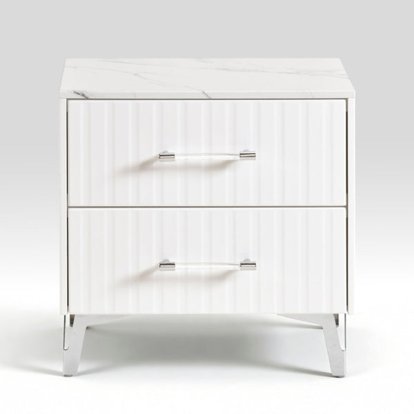 English Elm Queen Bedroom Set with LED Headboard Faux Marble Accents and Chrome Legs B011S07363