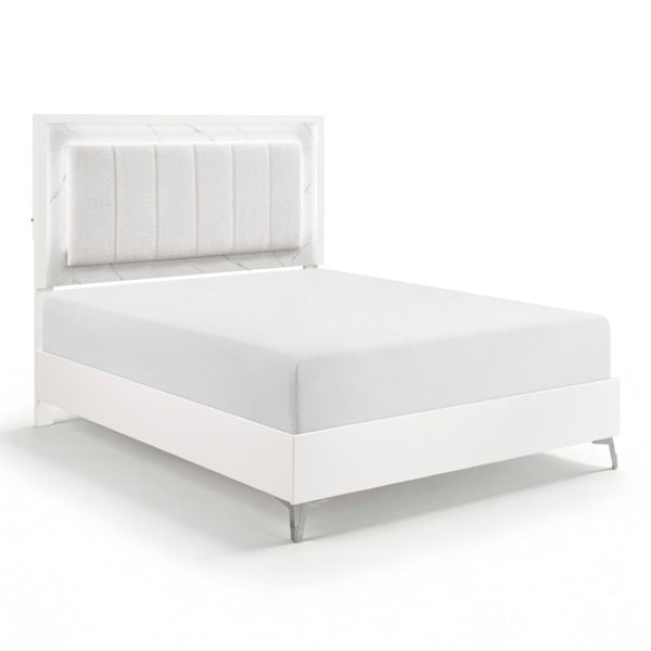 English Elm Queen Bedroom Set with LED Headboard Faux Marble Accents and Chrome Legs B011S07363