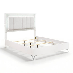 English Elm Queen Bedroom Set with LED Headboard Faux Marble Accents and Chrome Legs B011S07363