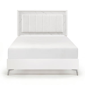 English Elm Queen Bedroom Set with LED Headboard Faux Marble Accents and Chrome Legs B011S07363