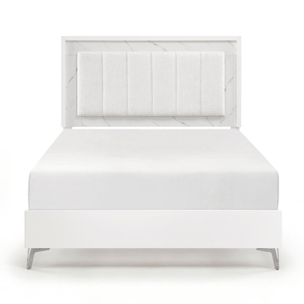 English Elm Queen Bedroom Set with LED Headboard Faux Marble Accents and Chrome Legs B011S07363