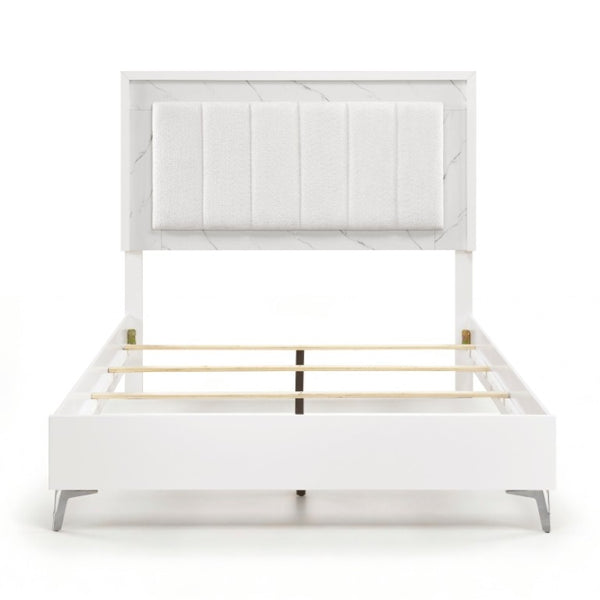 English Elm Queen Bedroom Set with LED Headboard Faux Marble Accents and Chrome Legs B011S07363