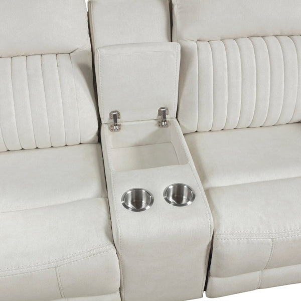 English Elm Contemporary Reclining Sofa Loveseat Chair Set Beige Microfiber Tab Pull Living Room B011S07366