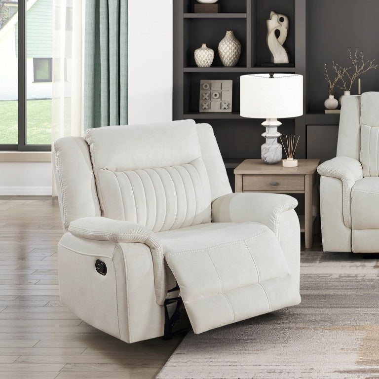 English Elm Contemporary Reclining Sofa Loveseat Chair Set Beige Microfiber Tab Pull Living Room B011S07366