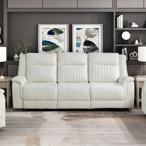 English Elm Contemporary Reclining Sofa Loveseat Chair Set Beige Microfiber Tab Pull Living Room B011S07366