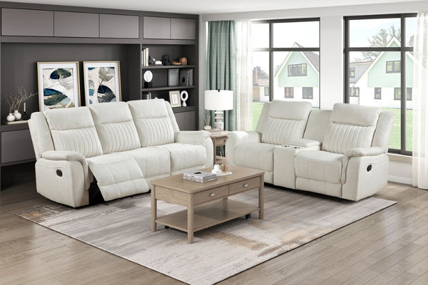 English Elm Contemporary Gray Microfiber Reclining Sofa and Loveseat Set for Modern Living Rooms Beige 2pc Set B011S07367