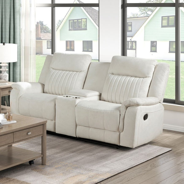 English Elm Contemporary Gray Microfiber Reclining Sofa and Loveseat Set for Modern Living Rooms Beige 2pc Set B011S07367