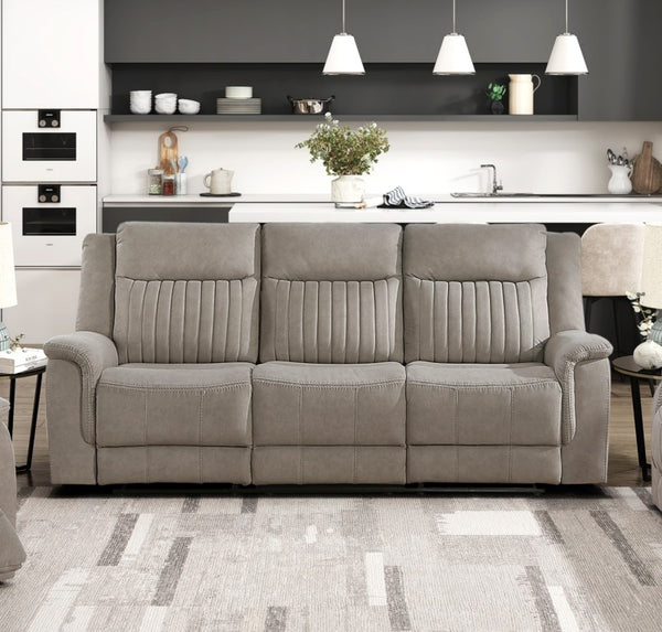 English Elm Contemporary 3 Piece Microfiber Reclining Sofa Set with Console Storage for Living Rooms Brown Gray B011S07368