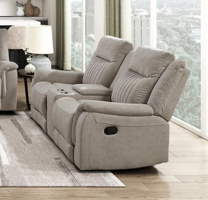 English Elm Contemporary 3 Piece Microfiber Reclining Sofa Set with Console Storage for Living Rooms Brown Gray B011S07368