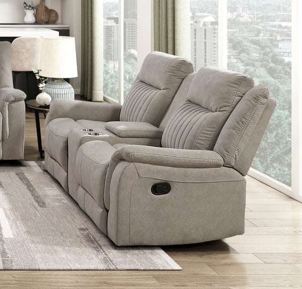 English Elm Contemporary 3 Piece Microfiber Reclining Sofa Set with Console Storage for Living Rooms Brown Gray B011S07368