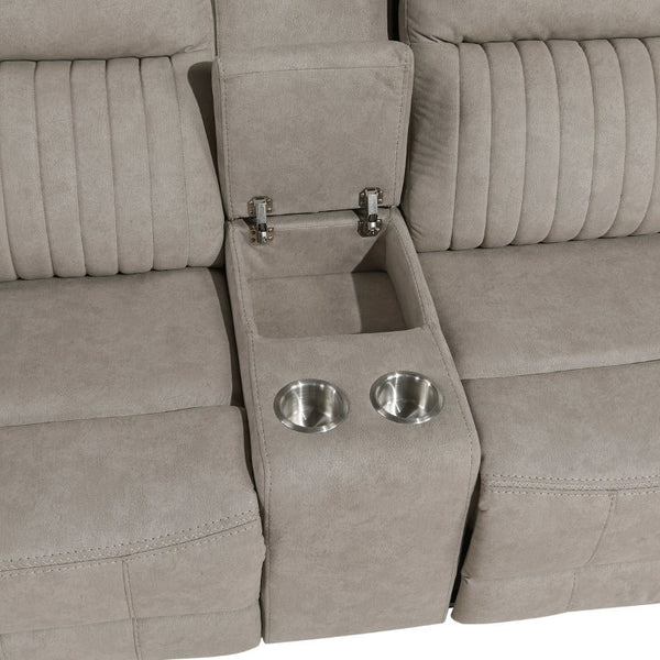 English Elm Contemporary Gray Microfiber Reclining Sofa and Loveseat Set for Modern Living Rooms Brown Gray 2pc Set B011S07369