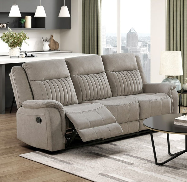 English Elm Contemporary Gray Microfiber Reclining Sofa and Loveseat Set for Modern Living Rooms Brown Gray 2pc Set B011S07369