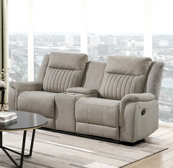 English Elm Contemporary Gray Microfiber Reclining Sofa and Loveseat Set for Modern Living Rooms Brown Gray 2pc Set B011S07369