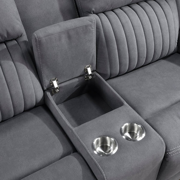 English Elm Contemporary 3 Piece Microfiber Reclining Sofa Set with Console Storage for Living Rooms Gray B011S07370