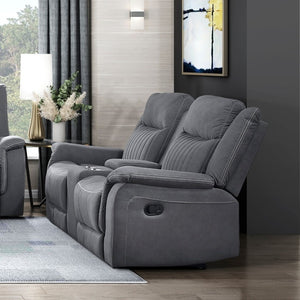 English Elm Contemporary 3 Piece Microfiber Reclining Sofa Set with Console Storage for Living Rooms Gray B011S07370