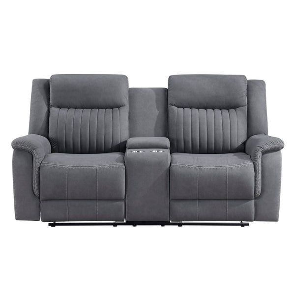 English Elm Contemporary 3 Piece Microfiber Reclining Sofa Set with Console Storage for Living Rooms Gray B011S07370