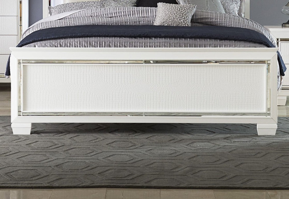 English Elm Glam Pearl White Faux Leather Full Bed with LED Headboard and Crystal Tufted Panels B011S07372
