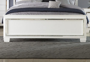 English Elm Glam Pearl White Faux Leather Full Bed with LED Headboard and Crystal Tufted Panels B011S07372