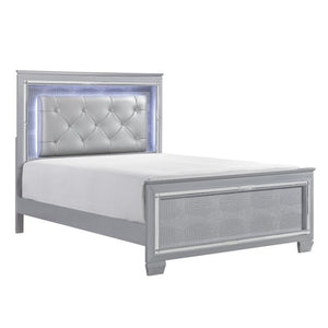 English Elm Glam California King Bed with LED Backlighting Tufted Faux Leather and Mirror Trim B011S07379