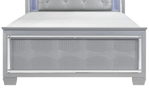 English Elm Glam California King Bed with LED Backlighting Tufted Faux Leather and Mirror Trim B011S07379