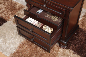 English Elm Queen Bedroom Set with Nightstands Birch Veneer Carved Footboard Storage Traditional Style B011S07382