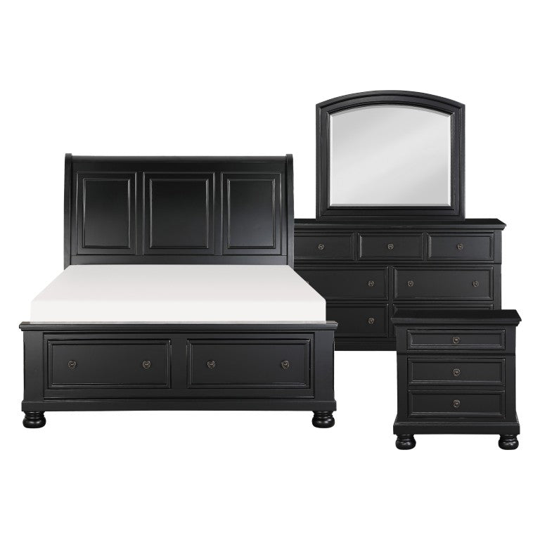 English Elm Eastern King Sleigh Bedroom Set Solid Wood Black Finish with Dresser Mirror Nightstand B011S07392