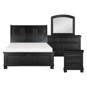 English Elm Eastern King Sleigh Bedroom Set Solid Wood Black Finish with Dresser Mirror Nightstand B011S07392