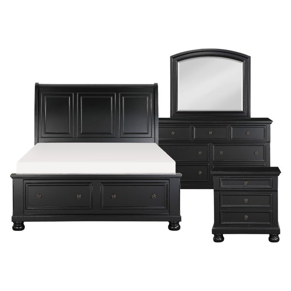English Elm California King Sleigh Bedroom Set Solid Wood Transitional Style with Black Finish B011S07397