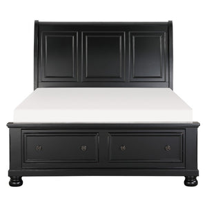 English Elm California King Sleigh Bedroom Set Solid Wood Transitional Style with Black Finish B011S07397