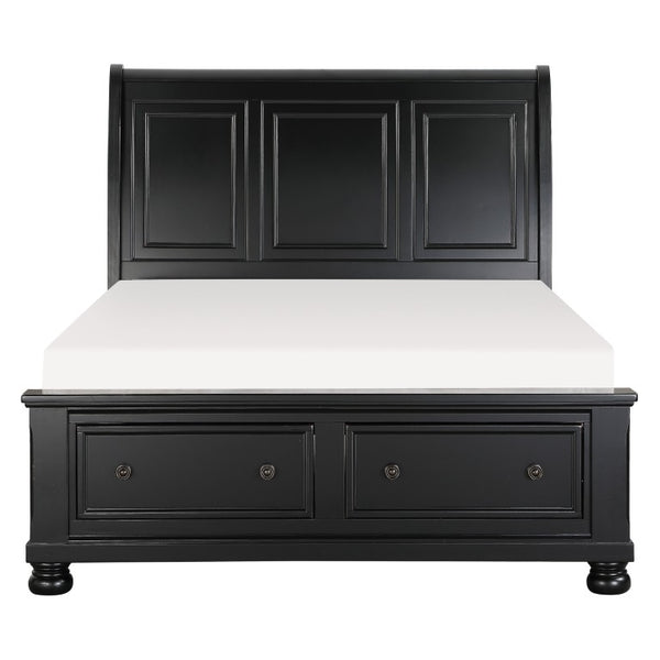 English Elm California King Sleigh Bedroom Set Solid Wood Transitional Style with Black Finish B011S07397