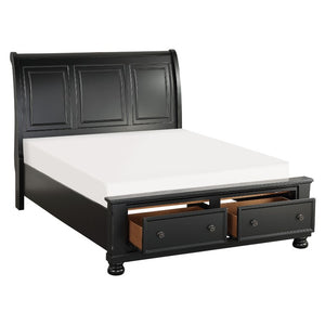 English Elm California King Sleigh Bedroom Set Solid Wood Transitional Style with Black Finish B011S07397