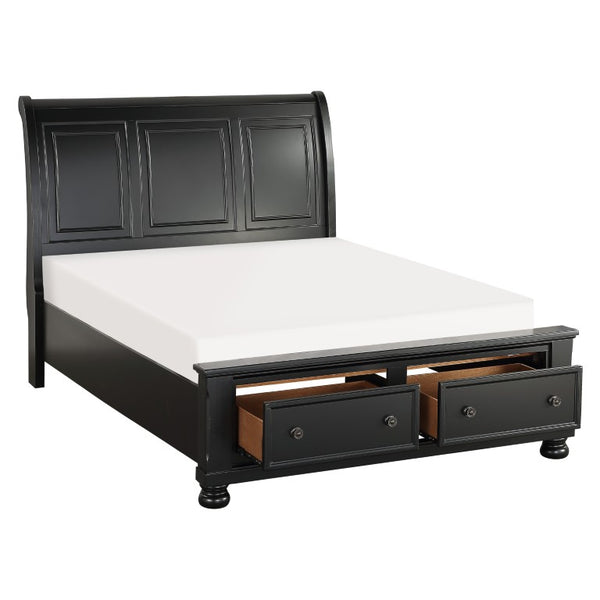 English Elm California King Sleigh Bedroom Set Solid Wood Transitional Style with Black Finish B011S07397