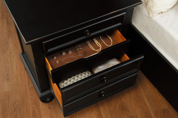 English Elm California King Sleigh Bedroom Set Solid Wood Transitional Style with Black Finish B011S07397