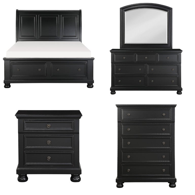 English Elm California King Bedroom Set Sleigh Bed Dresser Chest Nightstand Black Wood Finish B011S07398