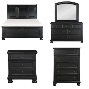 English Elm Queen Bedroom Set Six Piece Black Finish Solid Wood Farmhouse Transitional Suite B011S07403