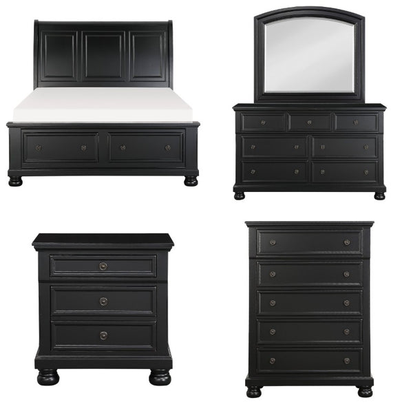 English Elm Queen Bedroom Set Six Piece Black Finish Solid Wood Farmhouse Transitional Suite B011S07403