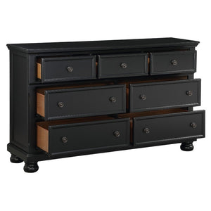 English Elm Queen Bedroom Set Six Piece Black Finish Solid Wood Farmhouse Transitional Suite B011S07403