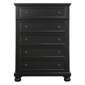English Elm Queen Bedroom Set Six Piece Black Finish Solid Wood Farmhouse Transitional Suite B011S07403