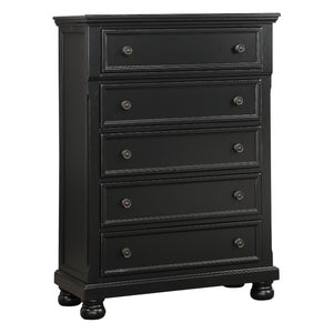 English Elm Queen Bedroom Set Six Piece Black Finish Solid Wood Farmhouse Transitional Suite B011S07403
