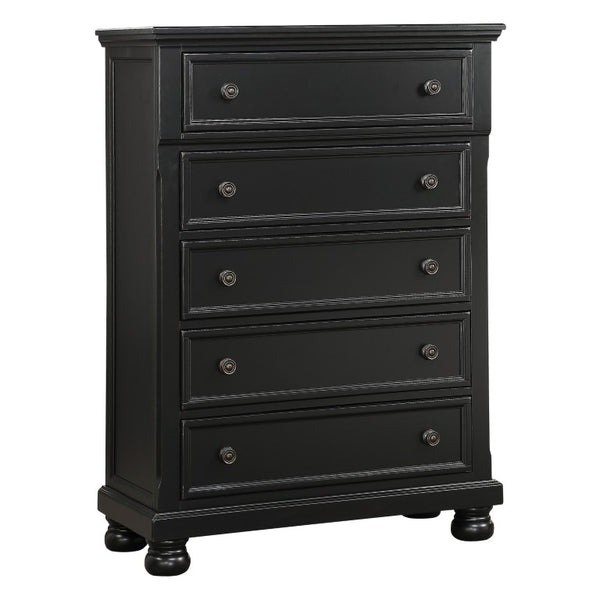 English Elm Queen Bedroom Set Six Piece Black Finish Solid Wood Farmhouse Transitional Suite B011S07403