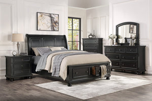 English Elm Queen Bedroom Set Six Piece Black Finish Solid Wood Farmhouse Transitional Suite B011S07403