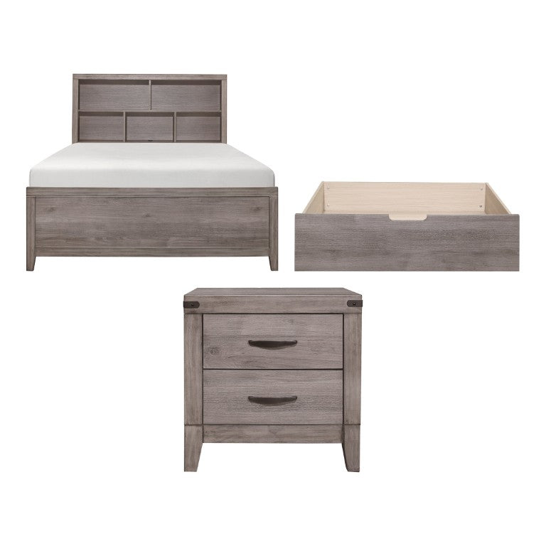 English Elm Full Platform Bed Set with Bookcase Headboard Trundle and Nightstand Industrial Style B011S07426