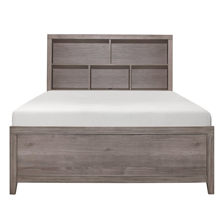 English Elm Full Platform Bed Set with Bookcase Headboard Trundle and Nightstand Industrial Style B011S07426