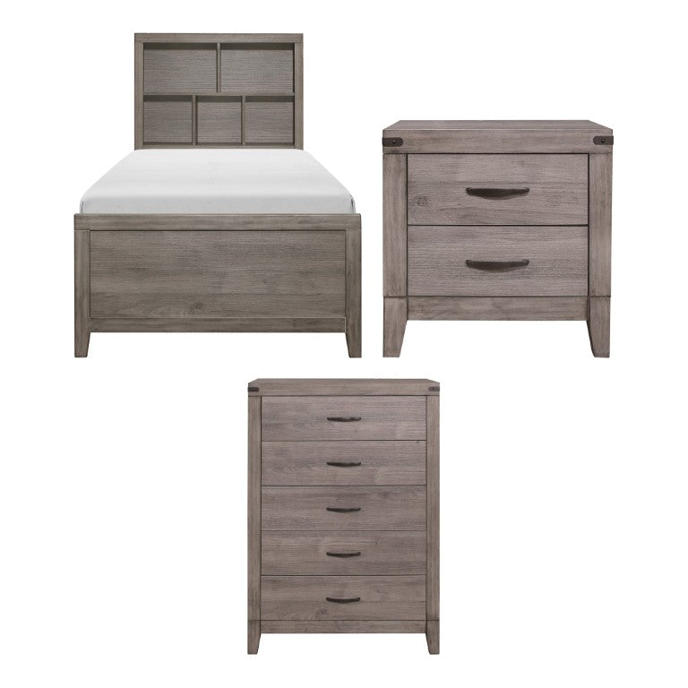 English Elm Twin Platform Bed Set with Trundle Bookcase Headboard USB Charging Industrial Style B011S07435
