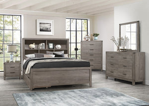 English Elm Twin Platform Bed Set with Trundle Bookcase Headboard USB Charging Industrial Style B011S07435