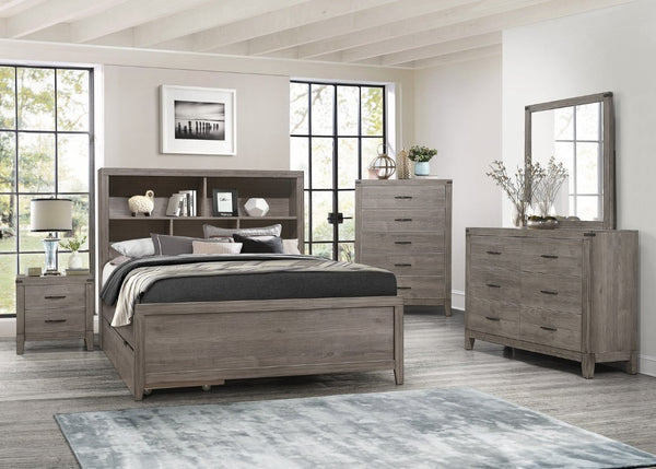 English Elm Twin Platform Bed Set with Trundle Bookcase Headboard USB Charging Industrial Style B011S07435