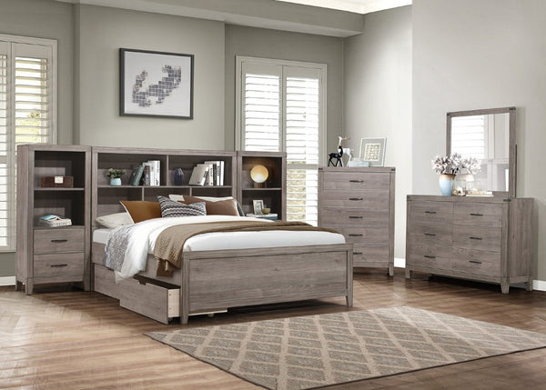 English Elm Twin Platform Bedroom Set Industrial Style Bookcase Headboard with Trundle and Storage B011S07436