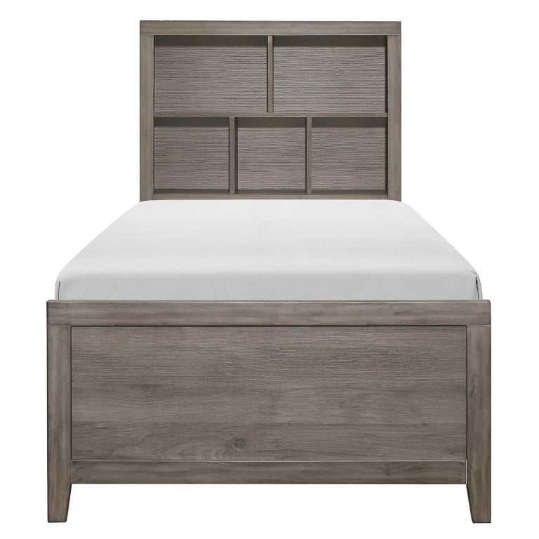 English Elm Twin Platform Bedroom Set Industrial Style Bookcase Headboard with Trundle and Storage B011S07436