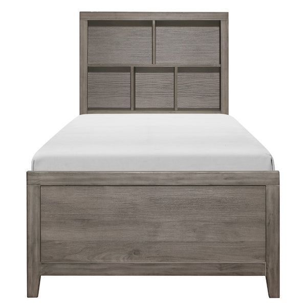 English Elm Twin Platform Bedroom Set Industrial Style Bookcase Headboard with Trundle and Storage B011S07436