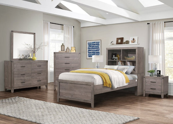 English Elm Twin Platform Bedroom Set Industrial Style Bookcase Headboard with Trundle and Storage B011S07436